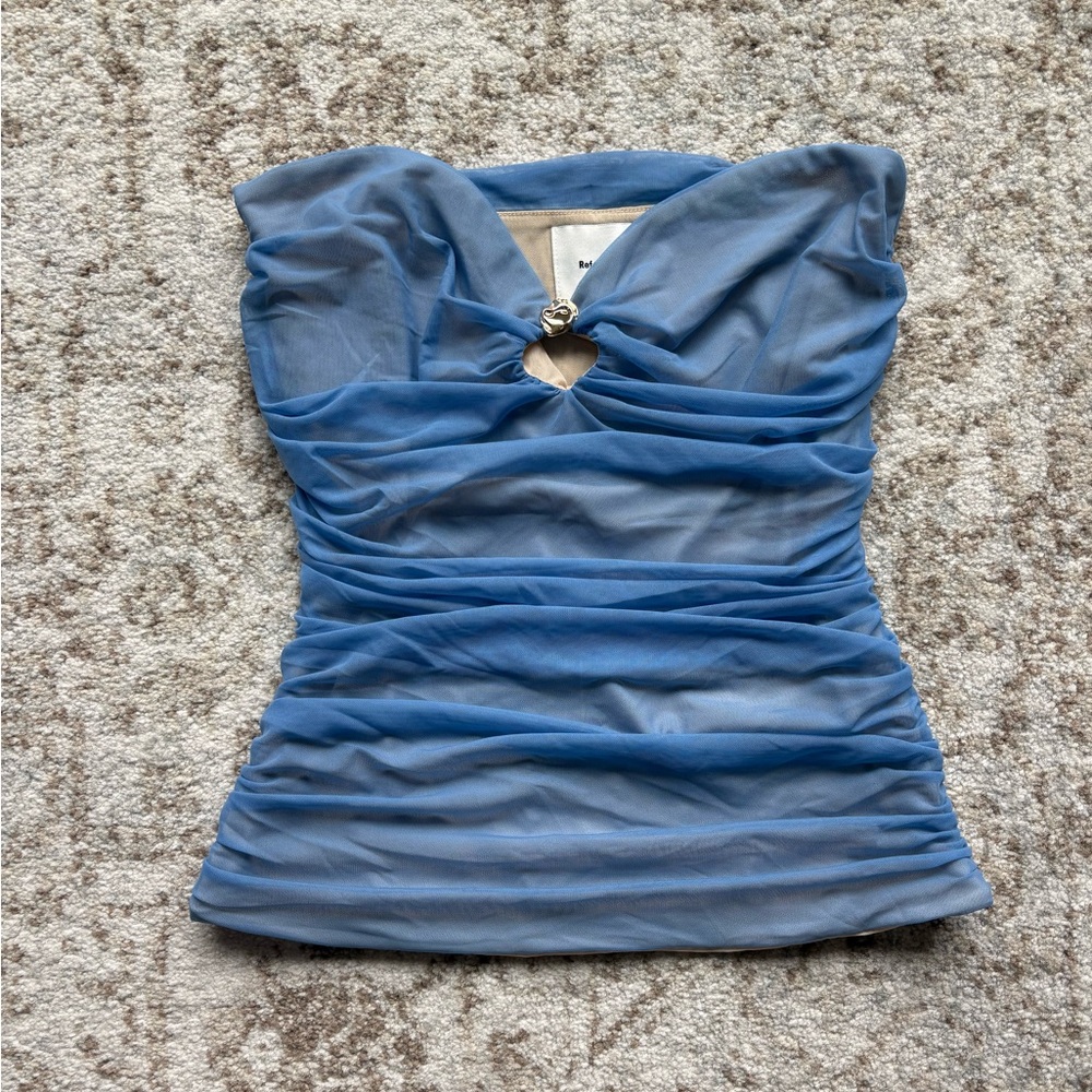 Reformation Blue Strapless Ruched Crop Top - Picture 5 of 8